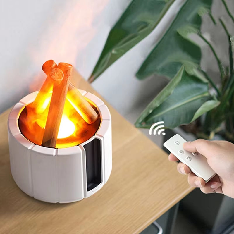 Aromatherapy Machine That Simulates Campfire Flame Lamp, Remote Controlled Air Ultrasonic Air Humidifier with LED Light