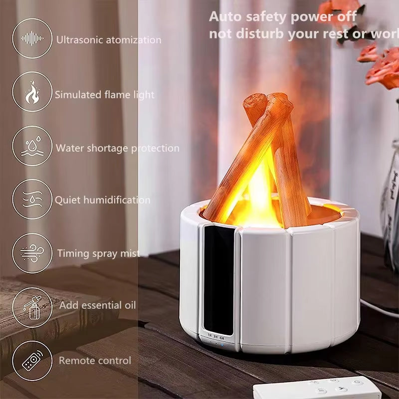 Aromatherapy Machine That Simulates Campfire Flame Lamp, Remote Controlled Air Ultrasonic Air Humidifier with LED Light