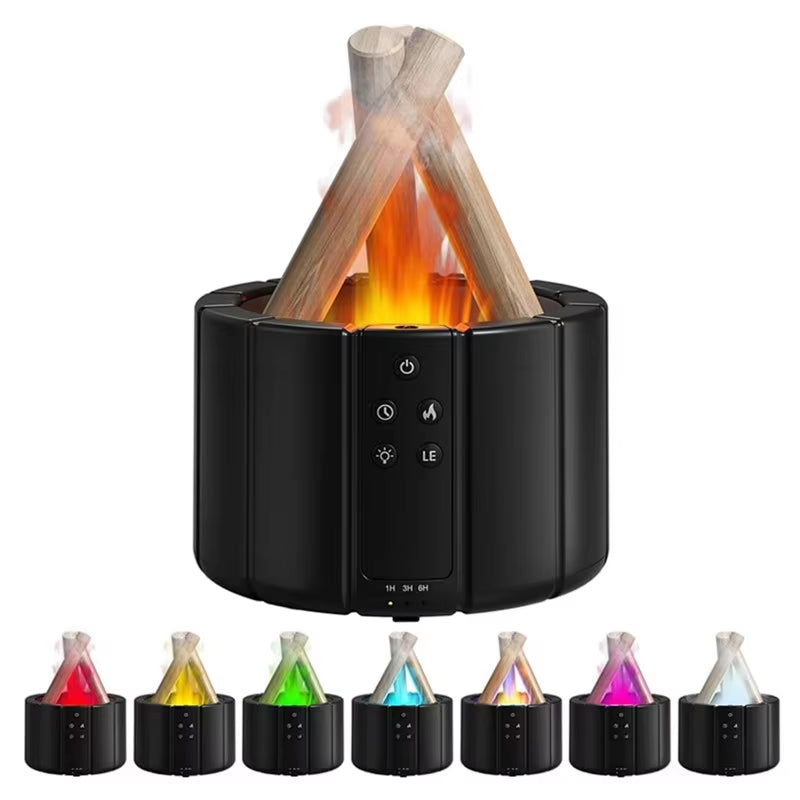 Aromatherapy Machine That Simulates Campfire Flame Lamp, Remote Controlled Air Ultrasonic Air Humidifier with LED Light